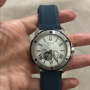 Bulova Marine Star with Silver Dial and Navy Strap